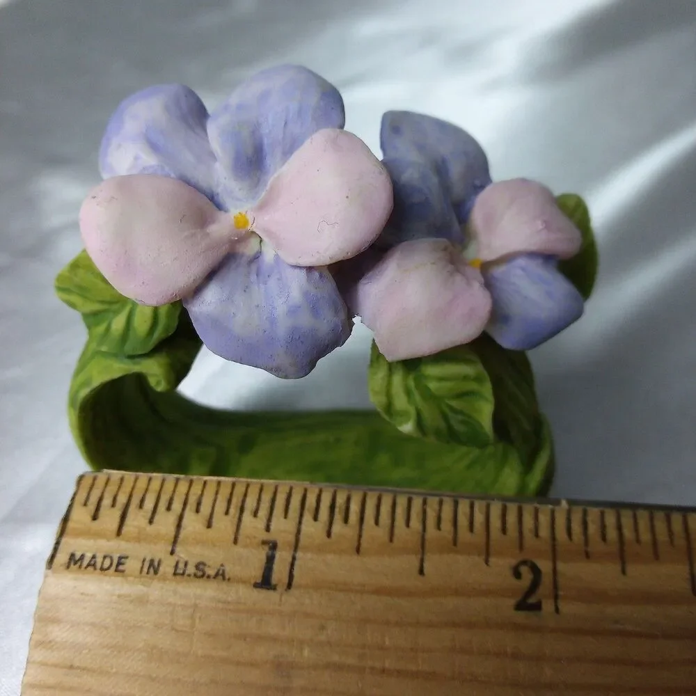 FLORAL PANSIES PORCELAIN NAPKING RING HOLDER SET OF 12
